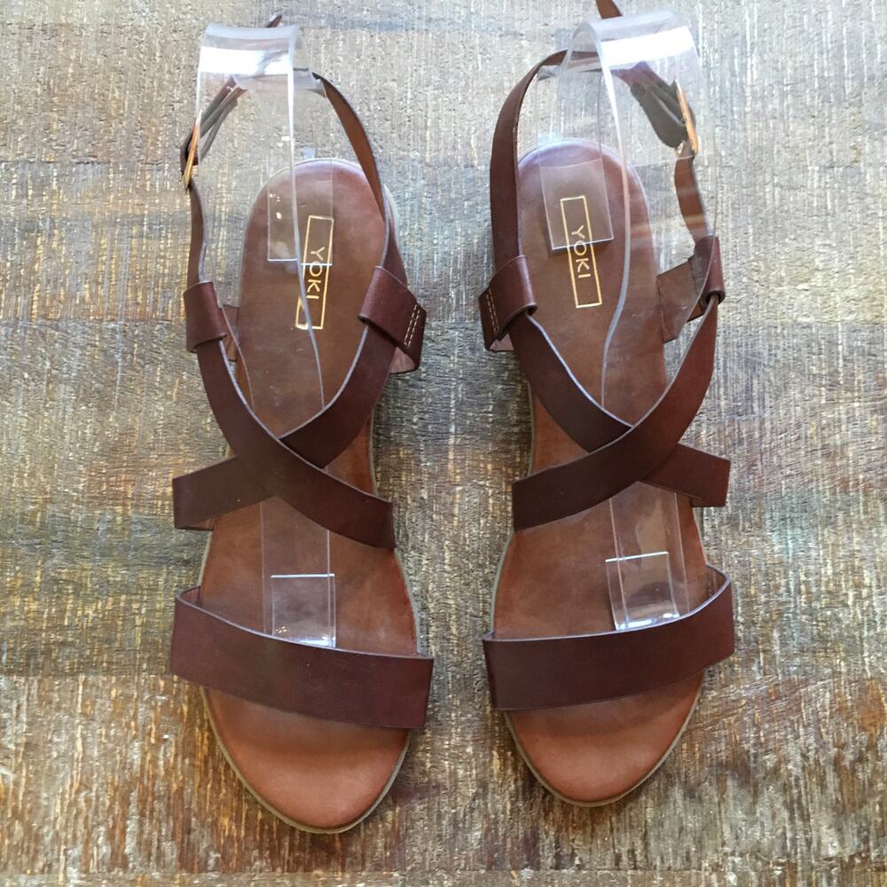 Yoki Shirl Strappy Sandals Womens 11 Brown Open Toe Bohemian Minimalist Earthy